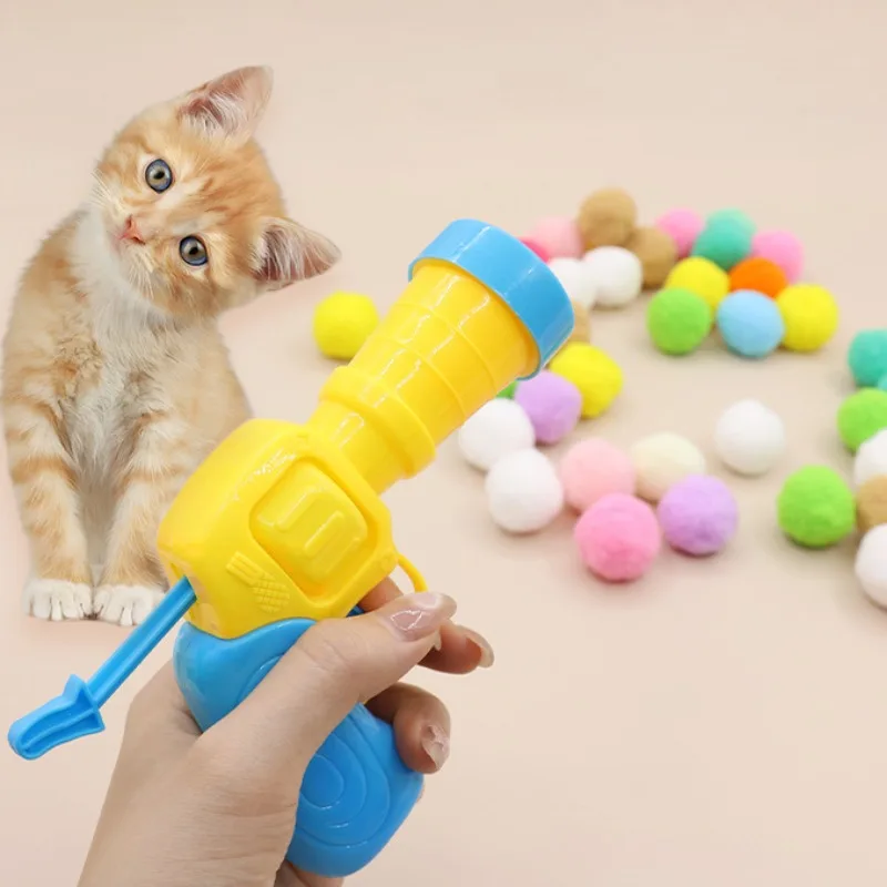 Cat Plush Ball Shooting Gun Cat Self Hi Silent Ball Toy Plush Ball Micro Elastic Static Sticking Plush Ball Pet Accessories