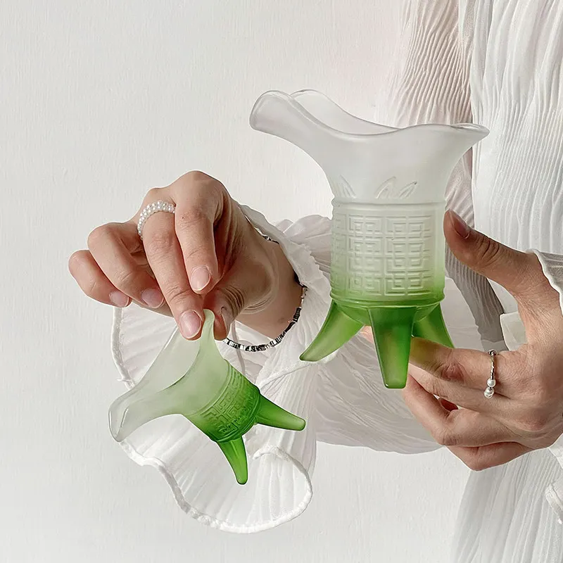 Frosted Gradient Green Imperial Cup 2026 New Household 10~100ml Good-looking Glasses Irregular Shape Exquisite Vintage Glass