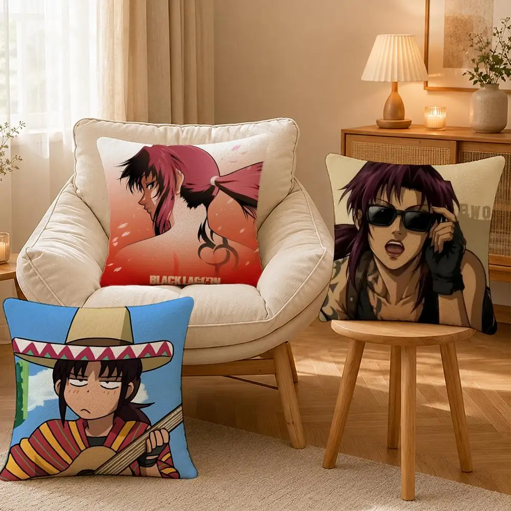 Anime Black Lagoon Gun Action Cushion Cover Personalized Short Plush Soft Bedroom Sofa Home Decor Gift