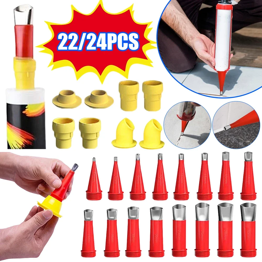 22/24 Stainless Steel Caulk Nozzle Applicator Caulking Finisher Glue Tool Kitchen Bathroom Sink Silicone Sealant Finishing Tool