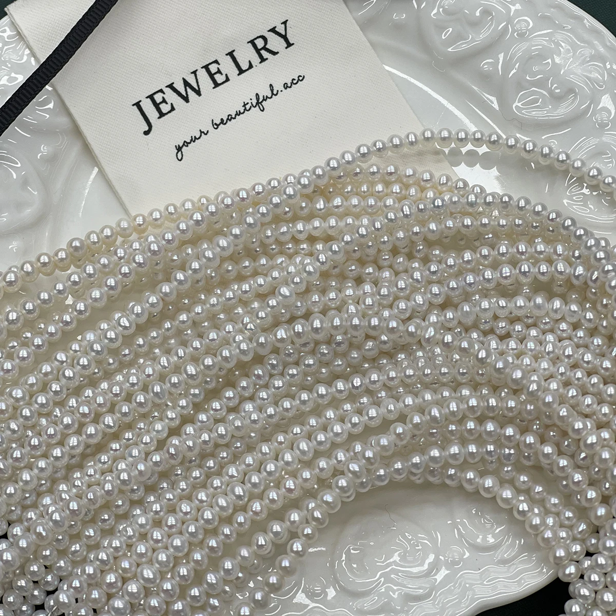3-4mm Natural Freshwater Pearl Shiny White punched Round  Isolate Bead Jewelry Make DIY Necklace Bracelet Accessories Women