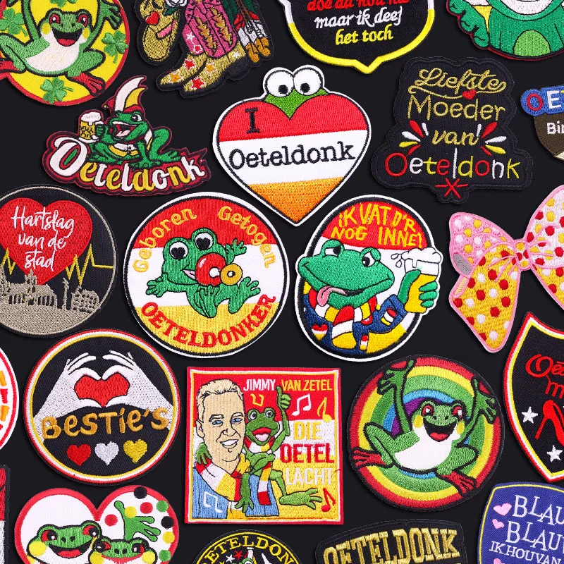 Niederlande Oeteldonk Karneval Eisen auf Patches für Kleidung Oeteldonk Emblem Frosch Stickerei Patch für Kleidung Festival Abzeichen