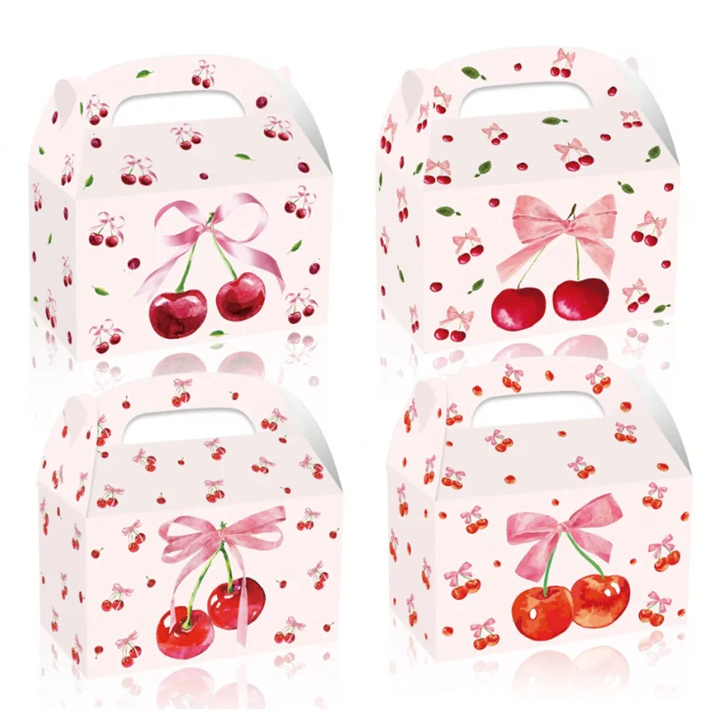 4/8pcs Cherry Birthday Gift Box Fruit Jelly Candy Boxes Folding Tissue Bag Wedding Gift Favors Handheld Container Party Supply