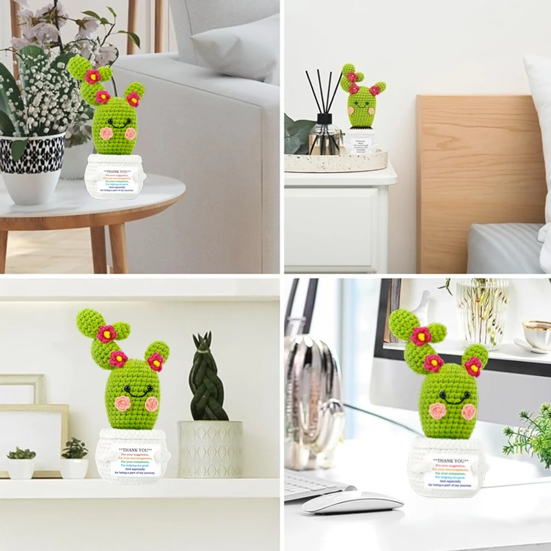 Funny crochet Cactus doll Hand-Knitted Potted Plant with Card Home Decor Desktop Ornament Handmade Knitte Emotional Support Gift
