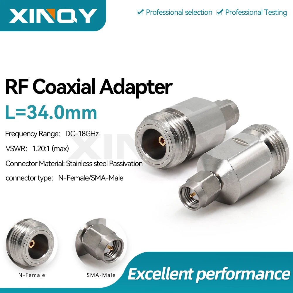 XINQY High-Frequency Test N to SMA Adapter, Female to Male, 18GHz, Network Analyzer Connector (N Female to SMA Male)