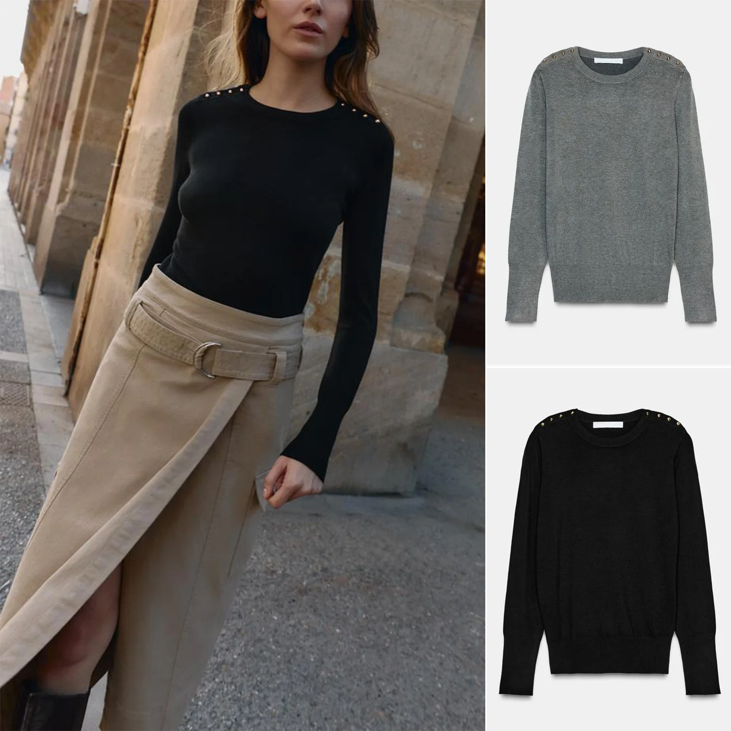 

Winter New Women's Simple Long Sve round Ne Flat Needle Knitwear Top Button Decoration Casual Sle Polyester Fiber