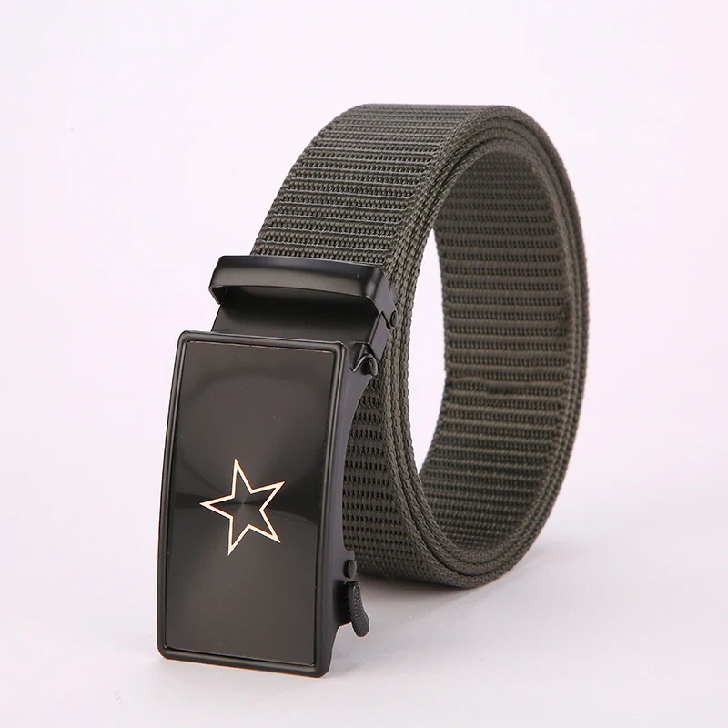 Men's Fashion Solid Color Nylon Belt with Five-Pointed Star Pattern Buckle for Outdoor Military Training And Casual Jeans