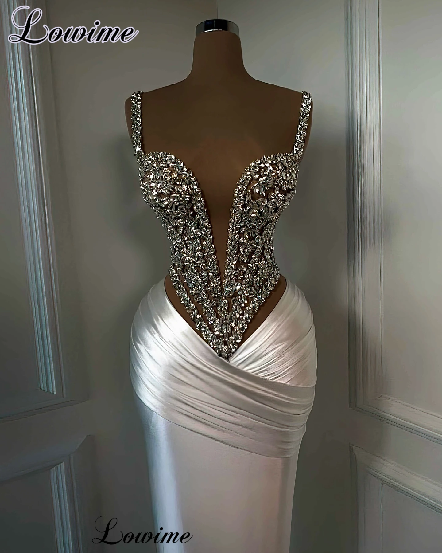 Sexy Mermaid Cocktail Dresses With Crystals Spaghetti Simple Prom Party Dresses For Women Vestidos De Cóctel Engagement Gowns