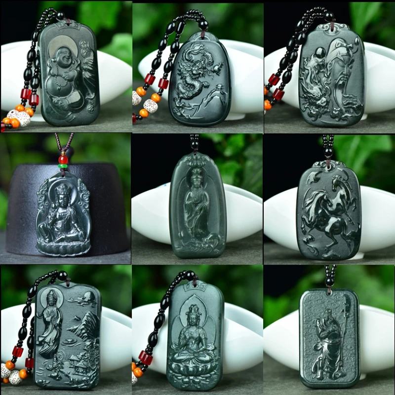 Boutique Hetian green jade Guanyin necklace pendant pendant meaning auspicious collection gift self-wearing gift