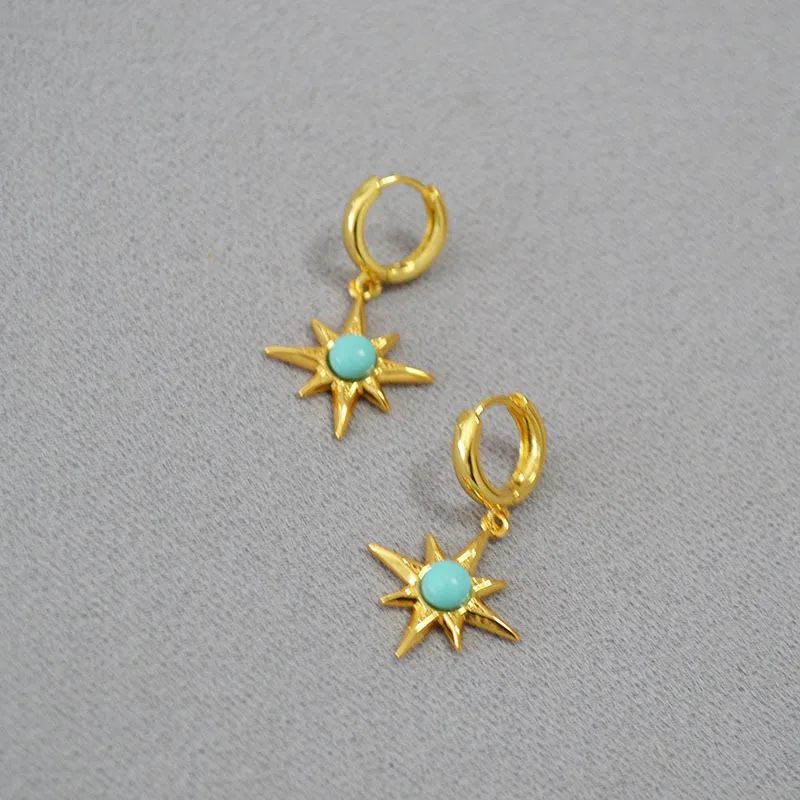Retro minimalist star turquoise earrings GIRLS summer sweet buckle earrings