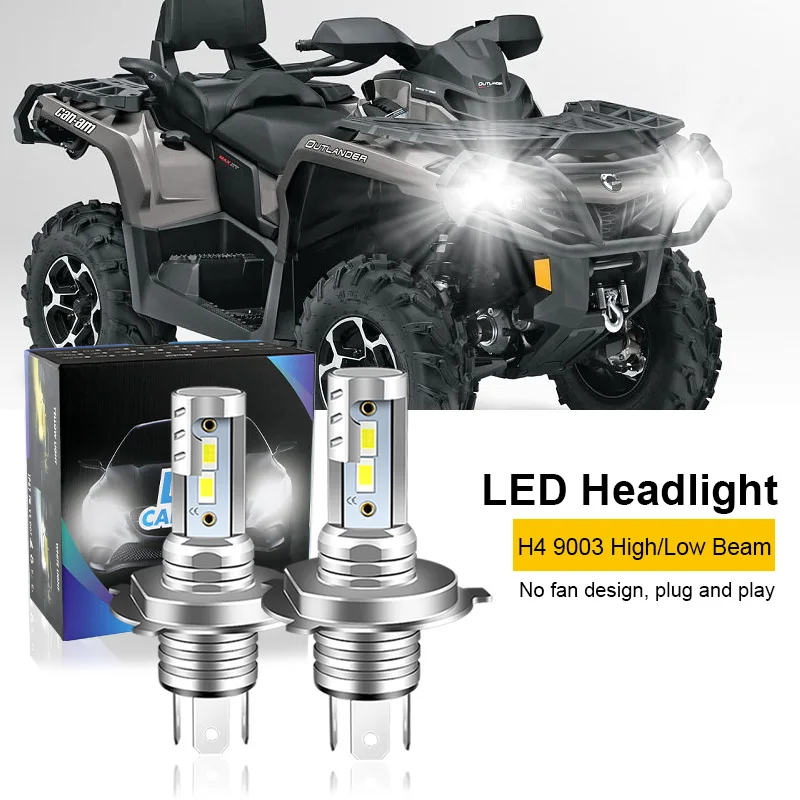 2PCS For Can-Am Outlander Max 400 500 570 650 800R DS450 H4 9003 Motorcycle LED Headlight Bulbs CSP High & Low Beam 12000lm