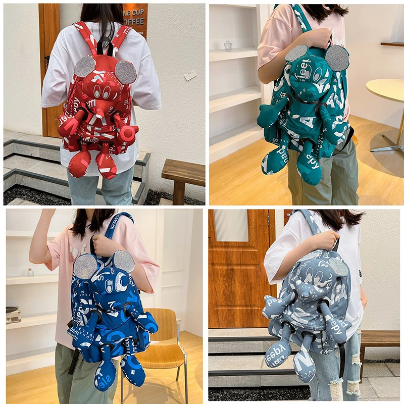 Fashion Brand Mickey Mouse Cartoon Creative Backpack Female Backpack Large Space Fashion Color Contrast Travel Bag Student Bag