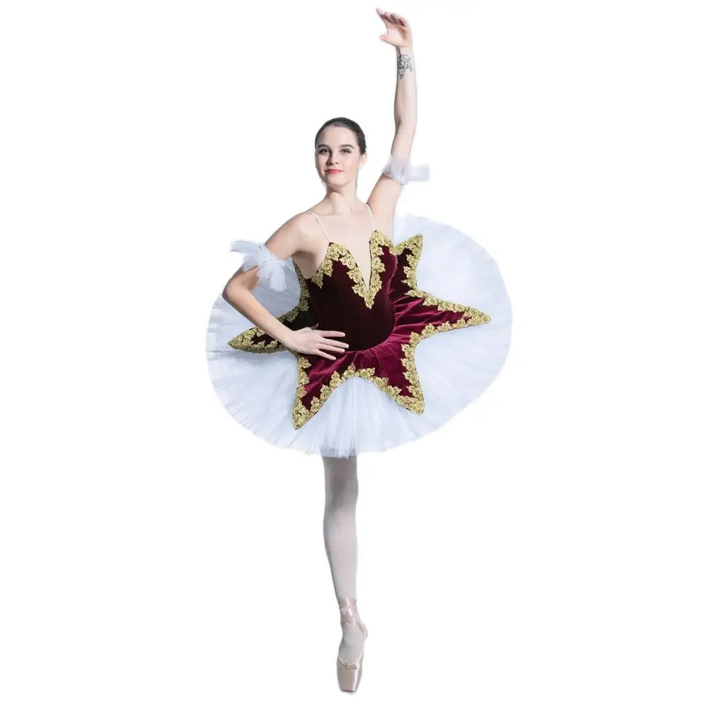 BLL062 Burgundy Trên Phủ Nhung Áo Vàng Trước Chuyên Nghiệp Múa Ba Lê Tutu Diễn Sân Khấu Múa Ba Lê Tutu Ballerina Vũ Trang Phục Tutu