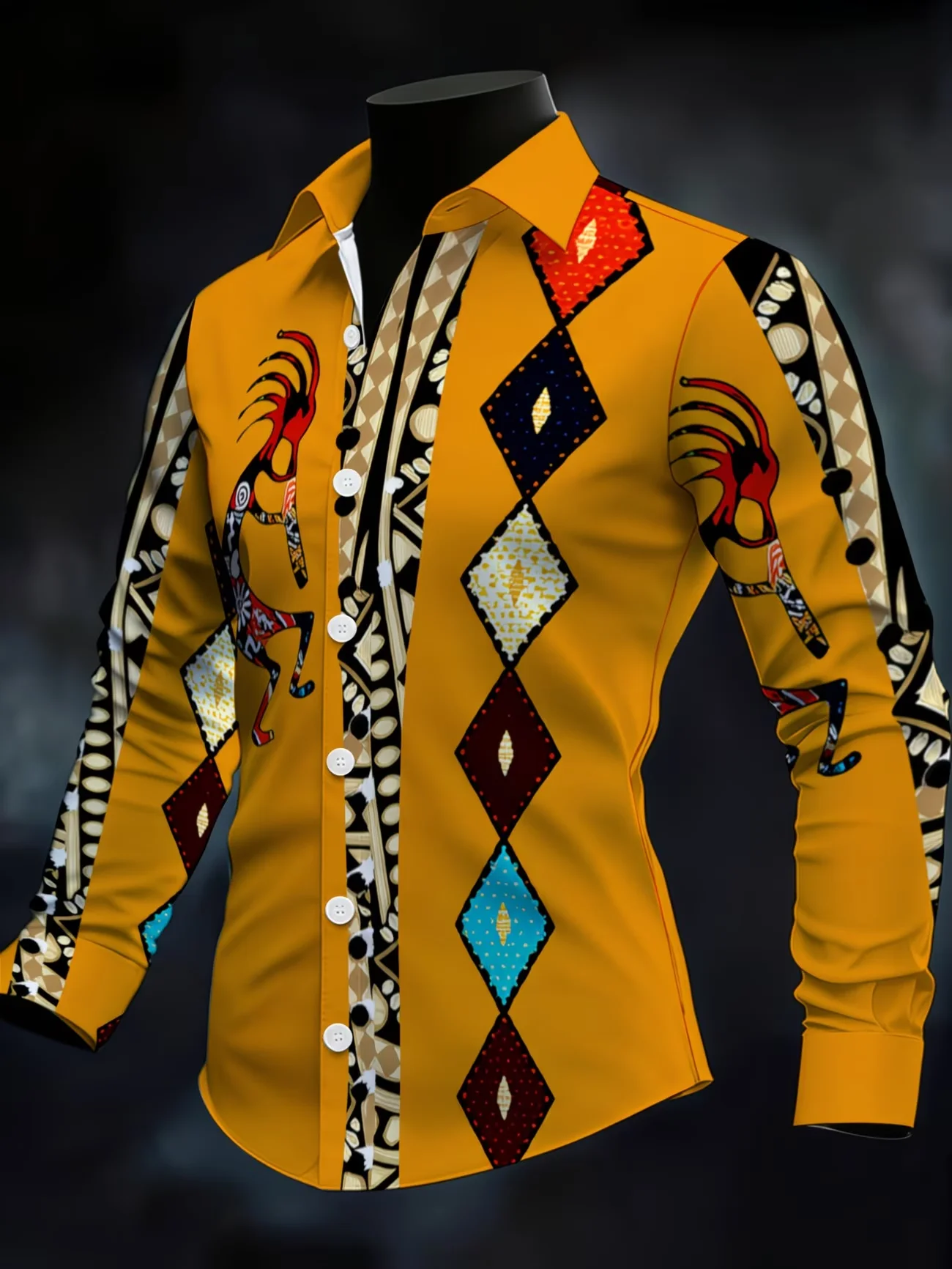 New men's fashionable luxury long sleeved shirt with high-definition 3D star printed shirt and checkered pattern top