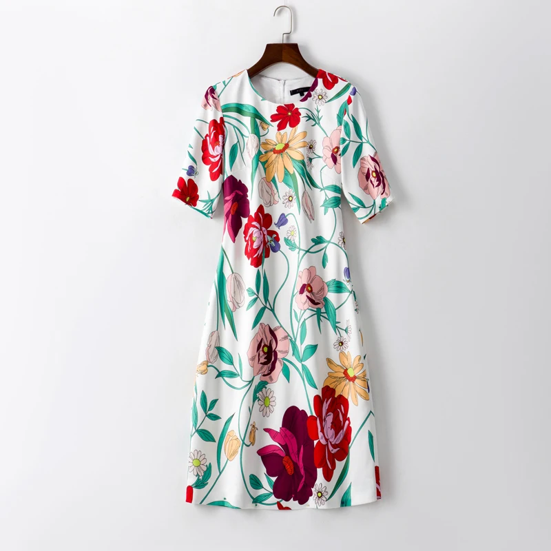 

Women's Flower Print Dress, O-Neck Casual Dresses, Spring Fashion, D3281, 2023