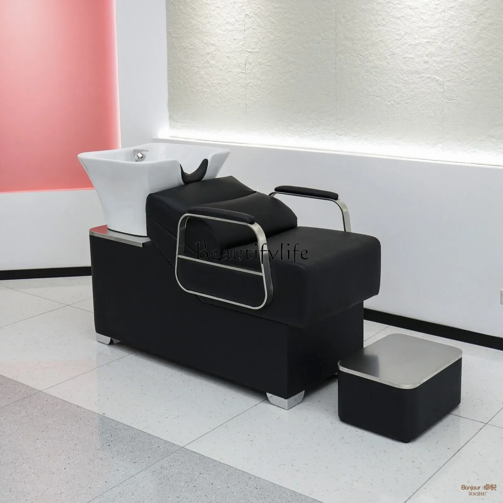 

lx29Barber Shop Shampoo Chair Simple Lying Half Flushing Bed Ceramic Deep Basin