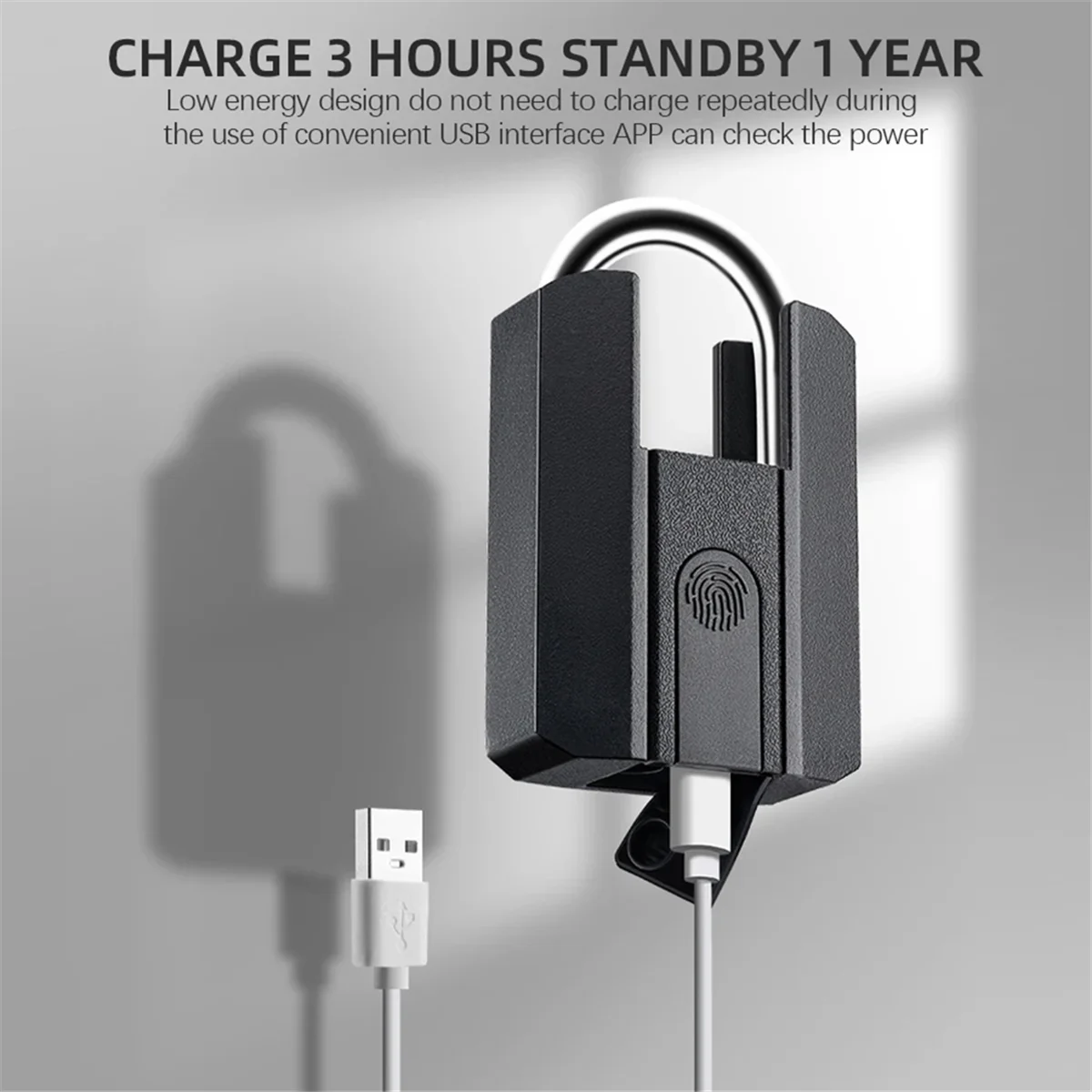 A48U Fingerabdruckschloss mit Schlüssel-Backup, wiederaufladbarer USB-Schlüssel / BT TTLock APP / Fingerabdruck-Entsperrung, intelligentes, schlüsselloses IP67 wasserdicht