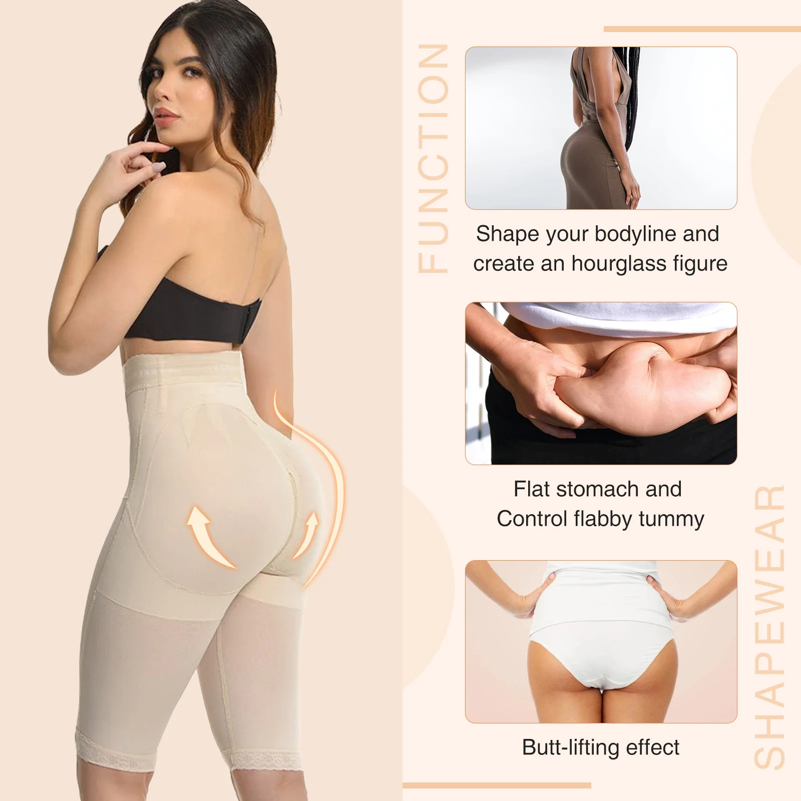 Slim High Waist Flat Belly Panties Fajas Compression Knee length Shorts Butt Lifter Shapewear BBL Hourglass Waist Trainer Shaper