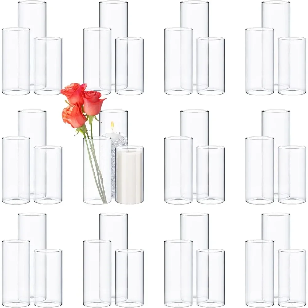 

36 pieces of transparent glass cylindrical vase decorations (3.4 x 6, 3.4 x 8, 3.4 x 10 inches) are free of shipping