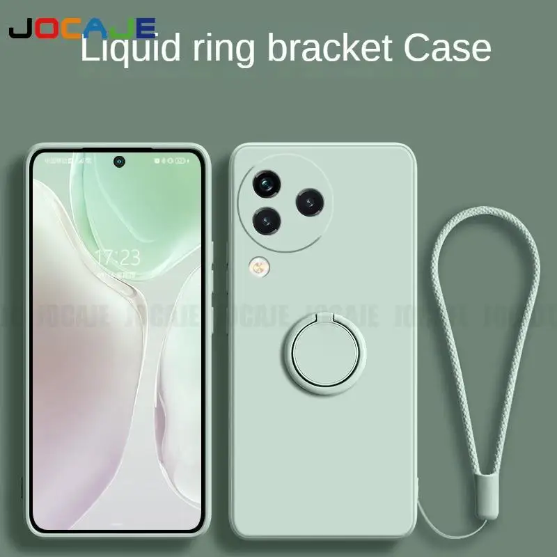 for POCO X6 Pro Liquid Silicone Ring Holder Phone Cover for POCO X5 Pro F5 M5 M5S M4 X4 F3 X3 M3 Soft Back Cover With Lanyard image 2