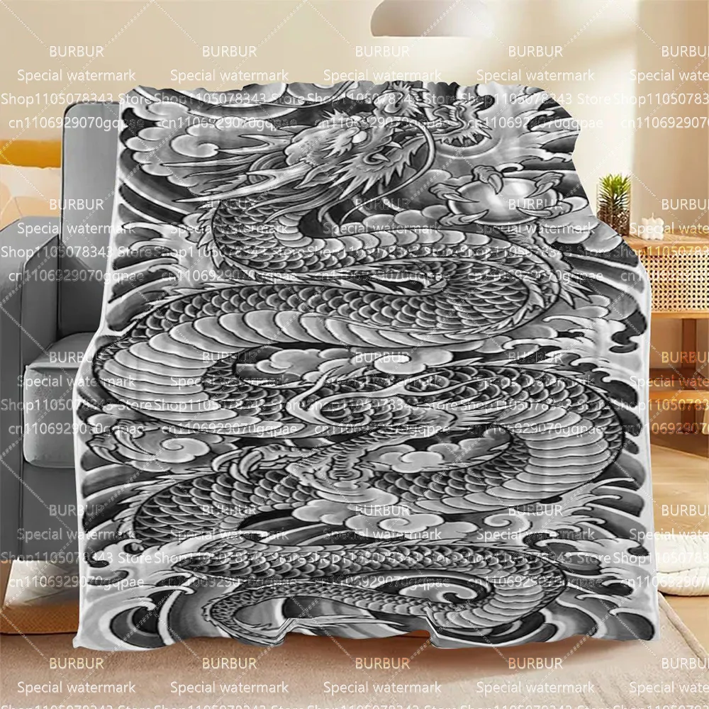 

Флисовое одеяло в японском стиле с драконьим узором, теплое и комфортное, можно стирать в машине, с принтованным рисунком, новый дизайн.