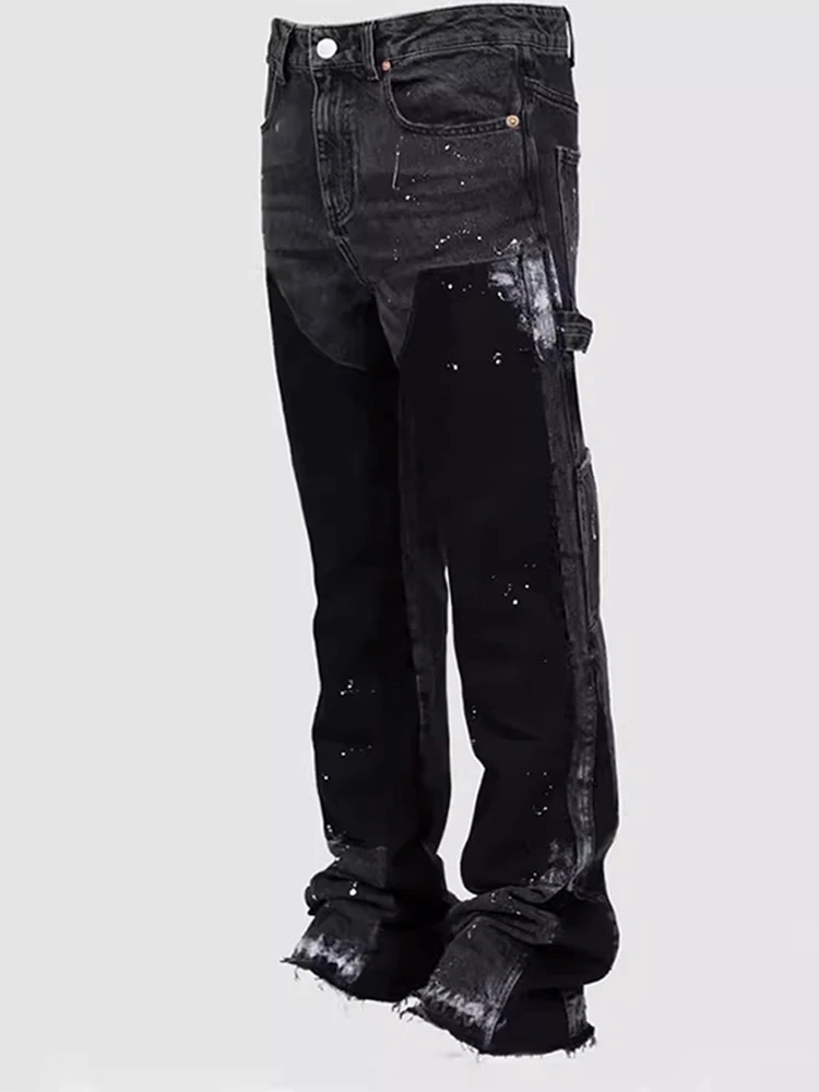 

Washed Jeans Men Vintage Mid Waist Pockets Button Zipper Fly Distressed Ankle Length Denims Trousers Streetwear Straight Pants
