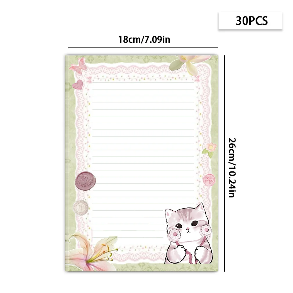 30 sheets.B5 hand-drawn cute cat stationery paper, watercolor style letter paper, tearable notepad, suitable for writing letters