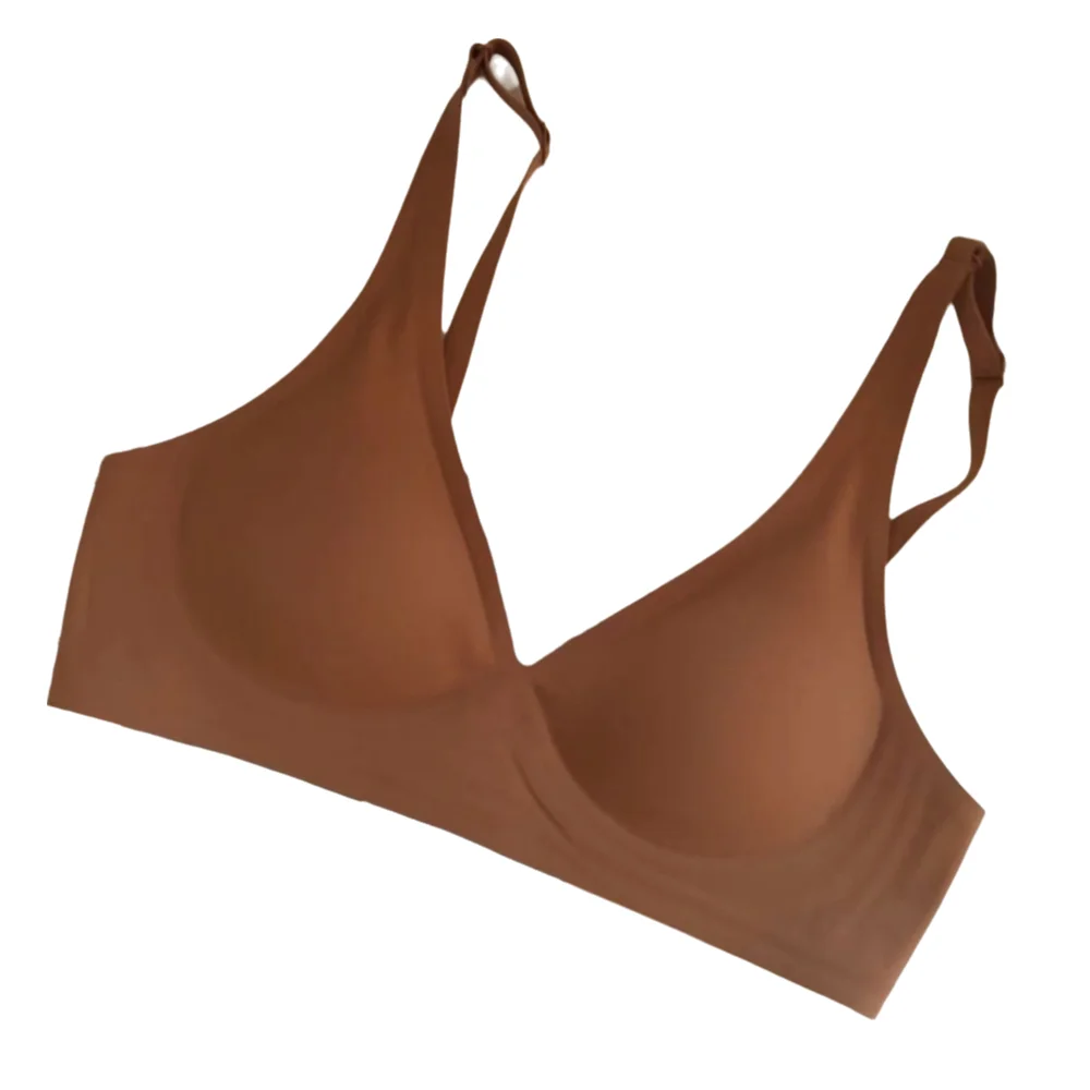 Soft Support Seamless Underwear V-neck Design Soft Padded Push-up Bra No Rims Adjustable Straps Wireless Brassiere Female