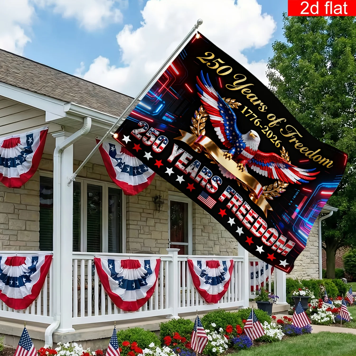 1pc Cyber Neon Black Golden tapestry American 250years of Independence Day Flag Banner, 1776-2026