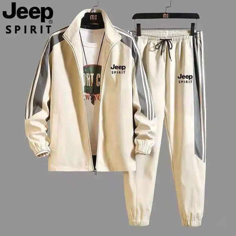 JEEP 2026 New Arrival Men's Workwear 2‑Piece Set, Autumn Korean Style Trendy Jacket, Sports Casual Youth Outfit
