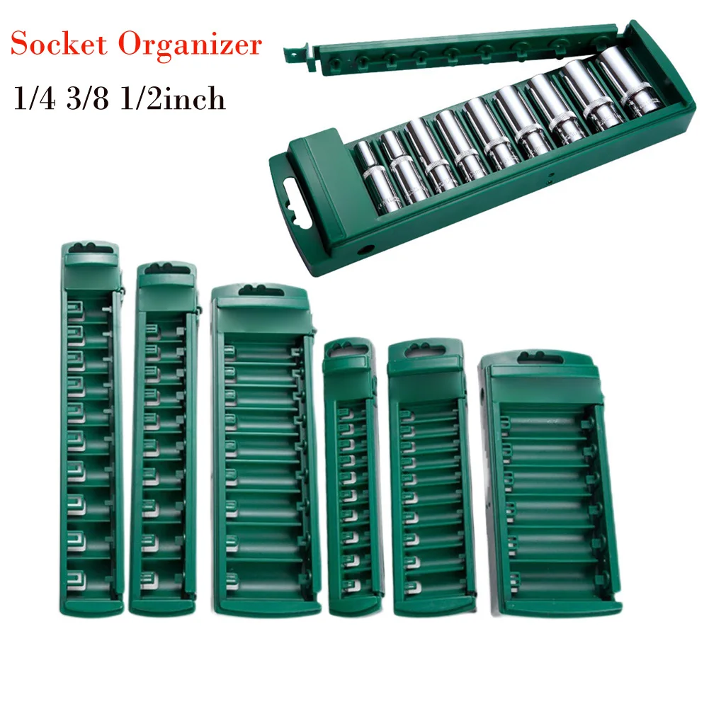 1/4 1/2 3/8 Inch Drive ABS Socket Organizer Box Short Long Socket Clip Rail Holder For Electricians Socket Wrench Storage Box