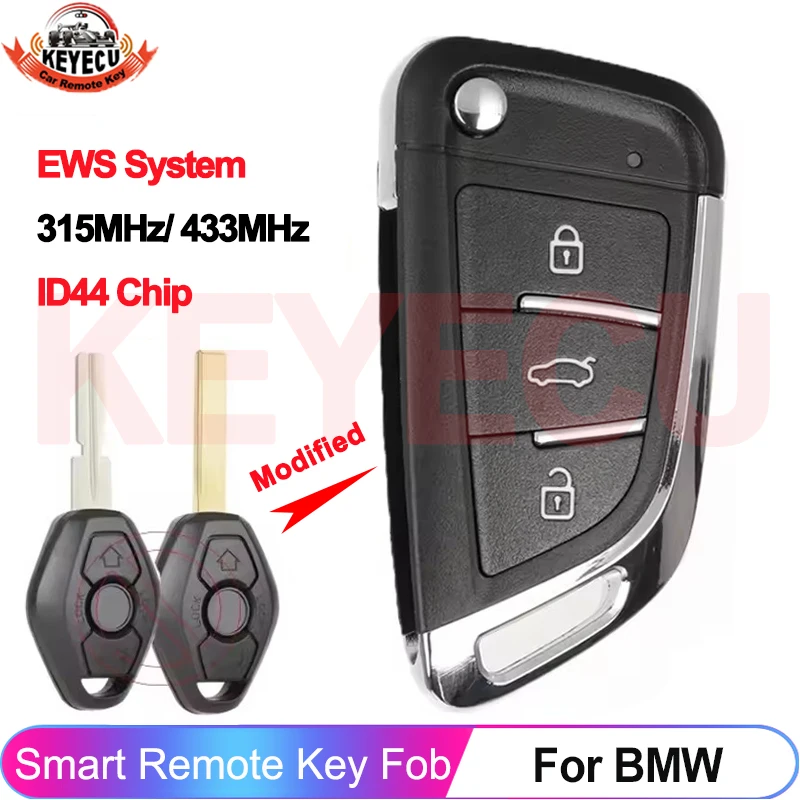 

KEYECU Upgraded EWS LX8 FZV 315MHz 433MHz ID44 For BMW E36 E38 E39 E46 E53 E60 E61 E81 X3 X5 Z3 Z4 Flip Remote Key HU92/HU58