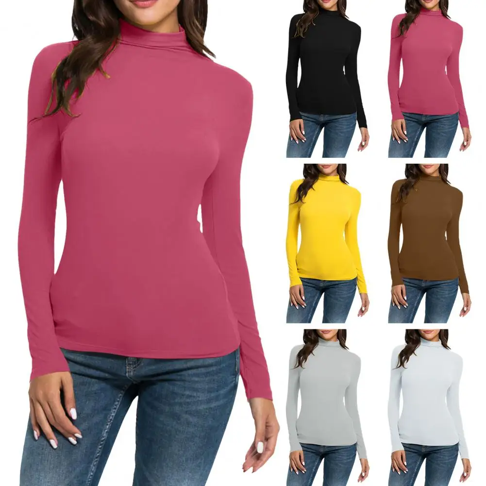 

Women Polyester Spandex Top Elegant Long Sleeve Blouse Thermal Shirts Slim Mock Turtleneck Basic Undershirts for Work Home Wear