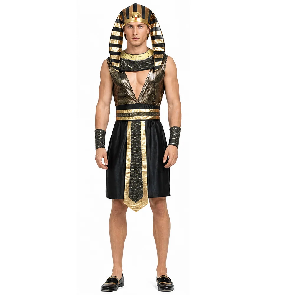 Men Egyptian Pharaoh Costume Adult Ancient Egypt King Outfit Halloween Cosplay Carnival Masquerade Party Fancy Dress Up Clothes