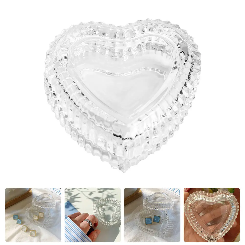 

Стеклянная коробка-сердце, прозрачная, для хранения украшений, элегантная подставка для демонстрации серег, ожерелий, браслетов, подарок на День святого Валентина, для свадебных торжеств