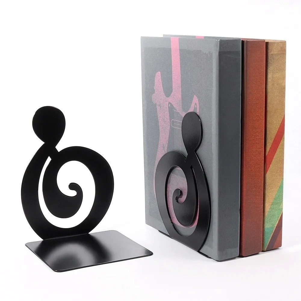 1 Pair L-Shape Music Series Metal Book End Artistic Durable Piano Key Bookend Exquisite Black Music Score Book Holder