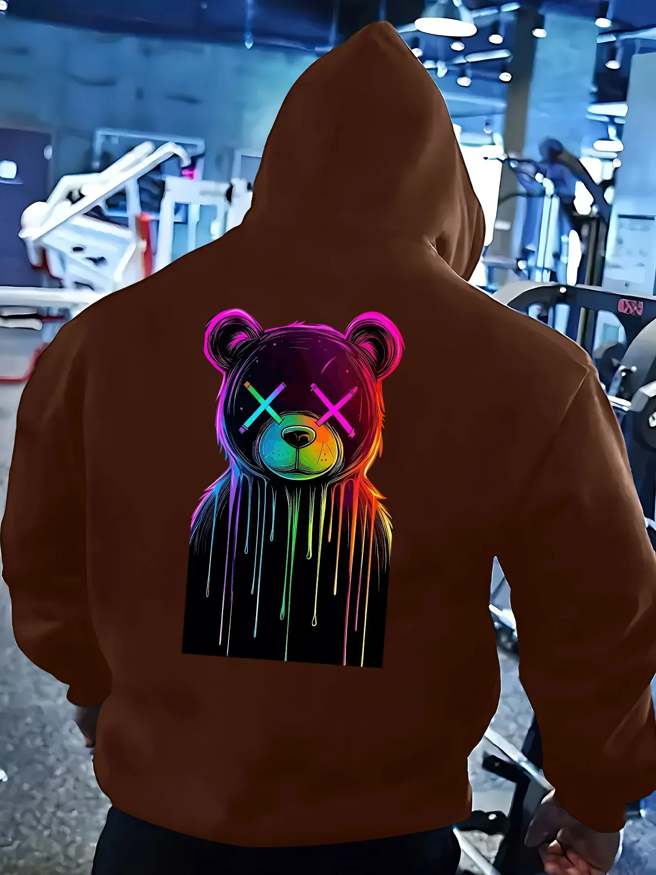 Korean Popular Neon Drip X Eyes Bear Graphic Back Print Hoodie Men Women Unisex Loose Pullover Sweatshirt Autumn Winter Fleece