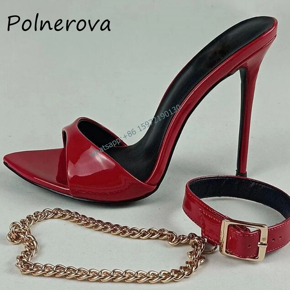 Metal Chain Ankle Band Sandals Pointy Toe Thin Heels Buckle Strap Fashion Shoes Solid Sexy Runway Concise Ladies Shoes 2024