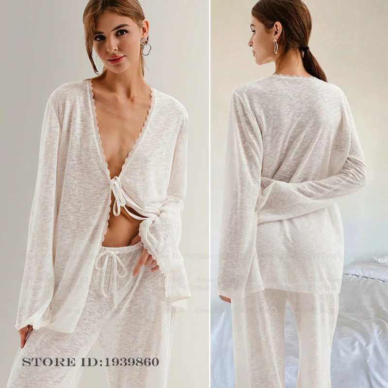 

Модный женский пижамный комплект из 2 предметов, одежда для сна, сексуальное нижнее белье, домашняя одежда, пижамный костюм с длинными рукавами, свободная повседневная одежда для отдыха