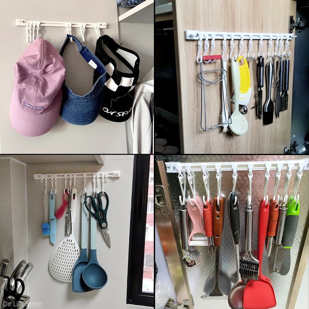 Kitchen Sink Hanger Cabinet Door Sliding Hook Self-adhesive Towel Holder Under Sink Organizer Bathroom Hook