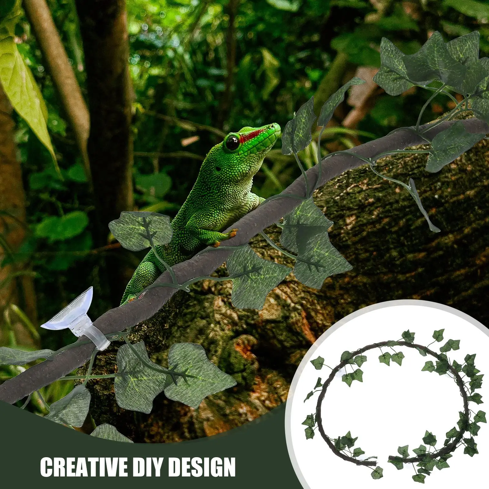 Lizard Accessoriess Rattan Strip Jungle Vines Artificial Leaf Pet Terrariums Accessories With Suckers For Lizard Frog Snake