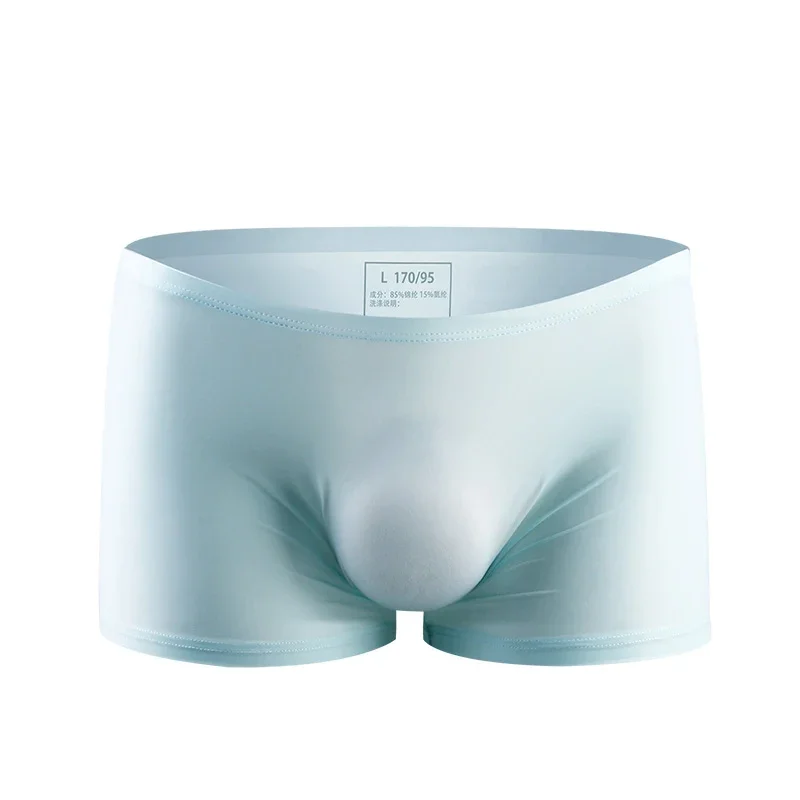 ملابس داخلية من الحرير الجليدي للرجال سراويل بوكسر شفافة رفيعة للغاية مثيرة قطعة واحدة صيفية قابلة للتنفس للشباب بأربعة زوايا