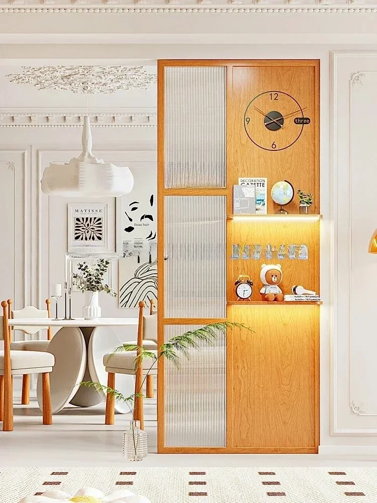 Entrance Partition Solid Wood Rack Integrated Living Room With Wall Clock Screen Cherry Woodn29