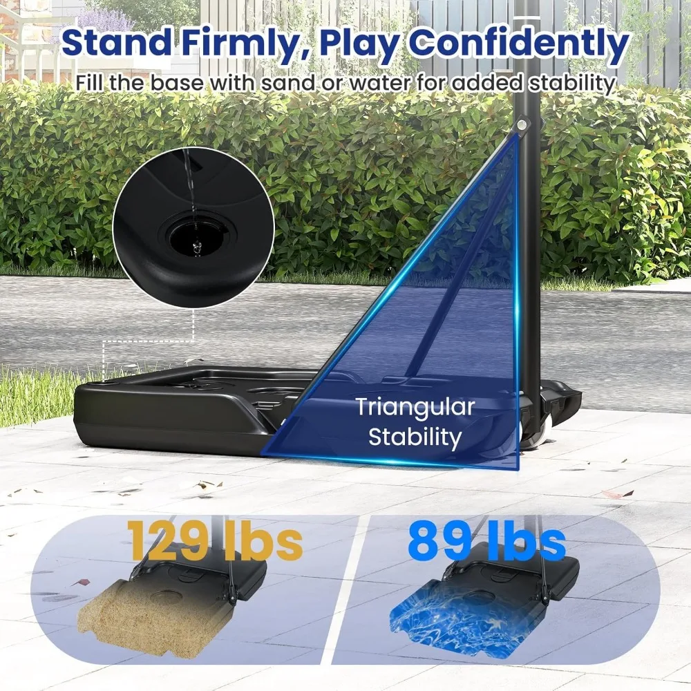 Sistem Bola Basket Luar Ruangan Portabel, Tinggi Gawang Dapat Disesuaikan 3.3-7FT hingga 10FT dengan Papan Pantul Anti Pecah dan Roda untuk Kemudahan Bergerak