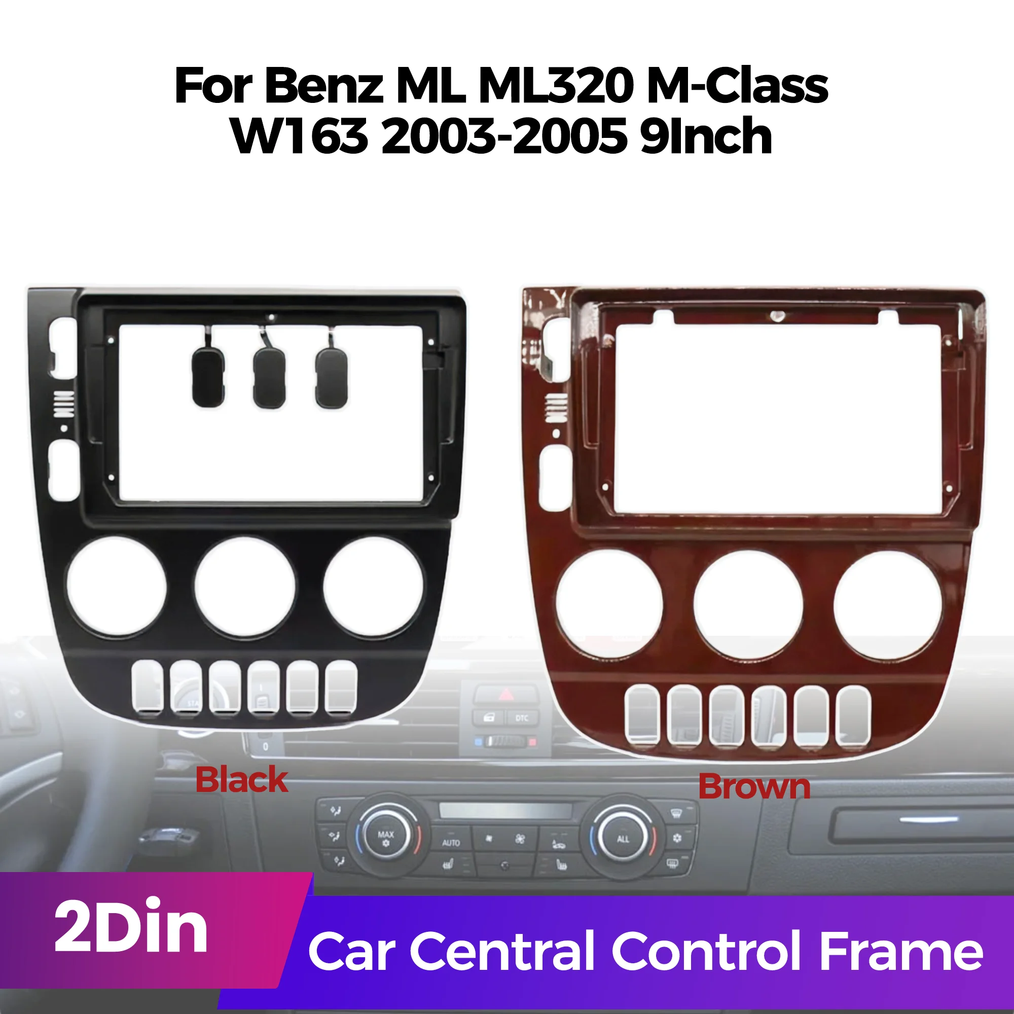 9 Inch Double Din Car Stereo Radio Fascia Frame Dash Kit for  Benz ML ML320 M-class W163 2003-2005 Navigation Trim Panel Bezel