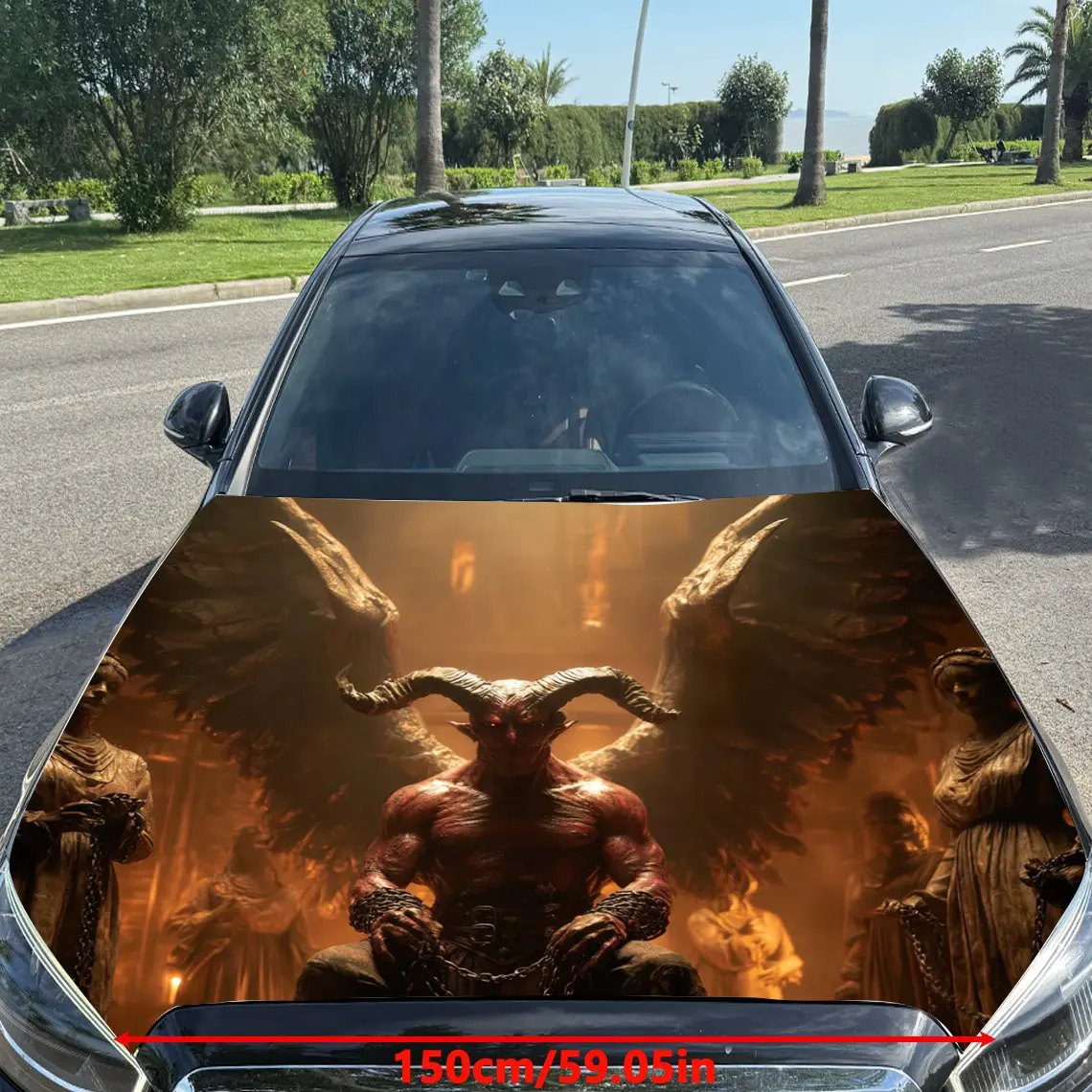 Chain Winged Devil Car Hood Stickers,Durable PVC Vinyl Packaging,Enhanced Protection And Style,Easy To Apply And Disassemble,Sui