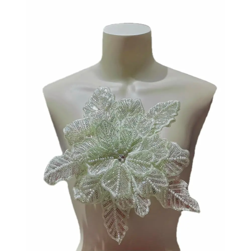 

Handmade Beaded Appliques, Sequin Flower Patches, Sewing Green Appliques for Dresses, Wedding Dresses, Bags and Other DIY Dec