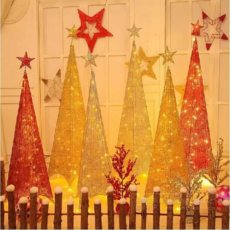 Gold Silver Red Wrought Iron Mesh Tower Christmas Tree Set 1.5M 1.8M Home Mall Hotel Holiday Scene Decor