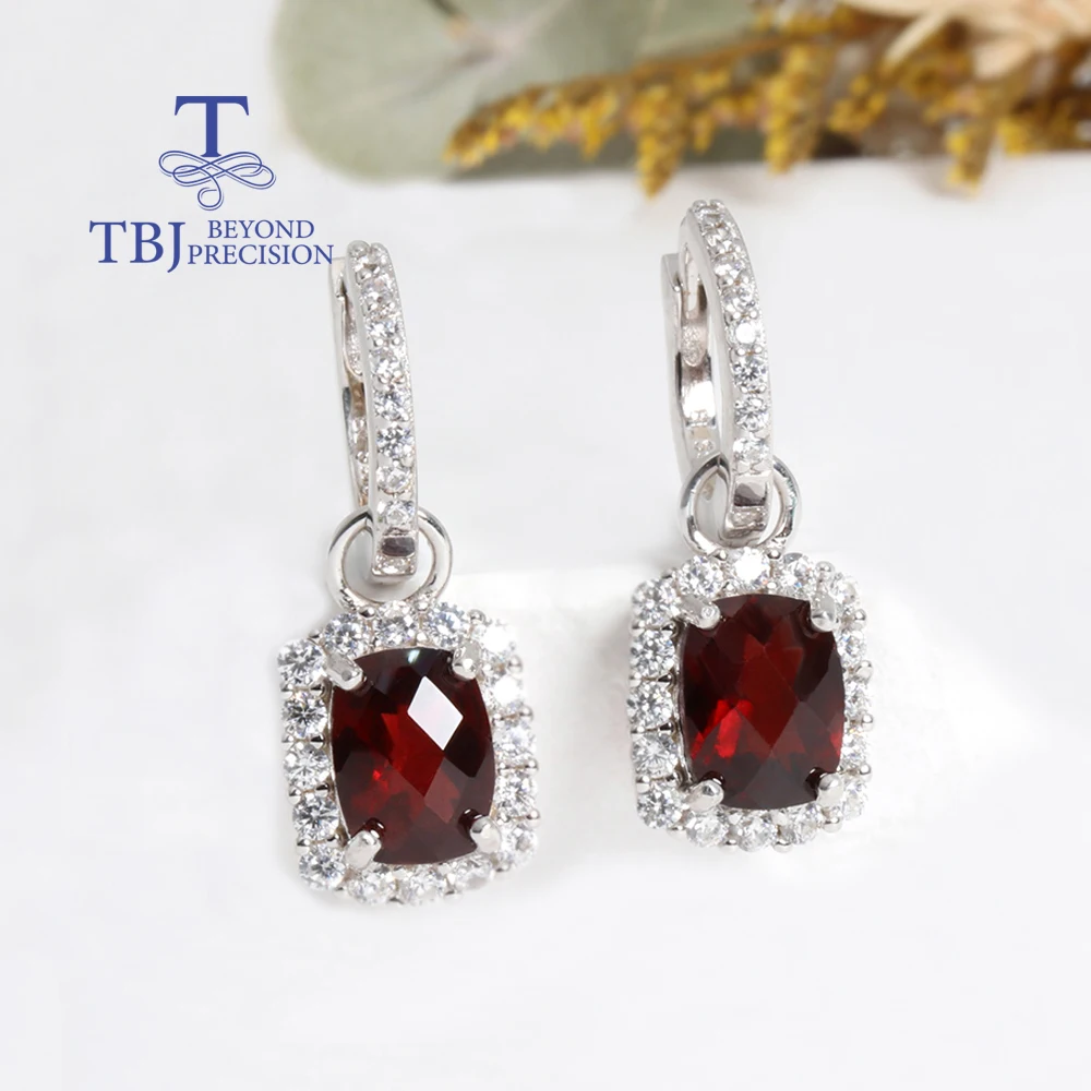 Gorgeous elegant unique design January Birthstone Natural Garnet special cut gemstone earrings Women's 925 Silver jewelry gift