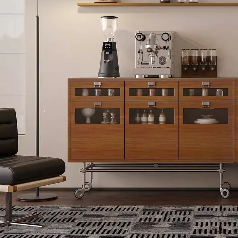 

Medieval Glass Dining Side Cabinet Tea Movable Small Apartment Side Coffee Cabinet Floor